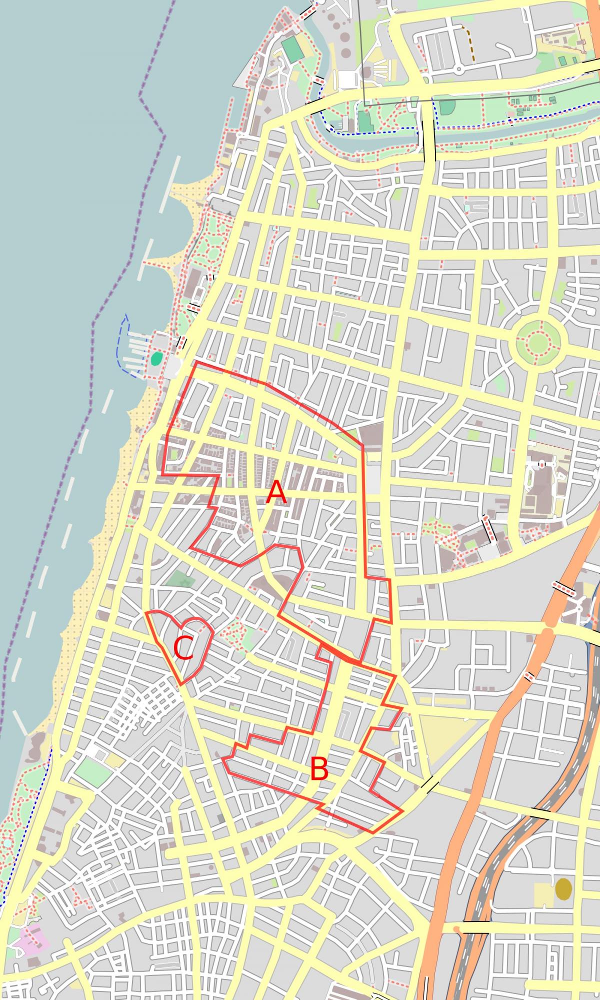 zemljevid belo mesto Tel Aviv