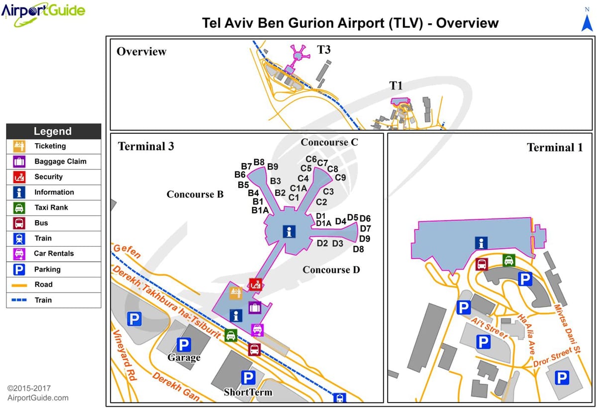 ben gurionu letališki terminal 1 zemljevidu