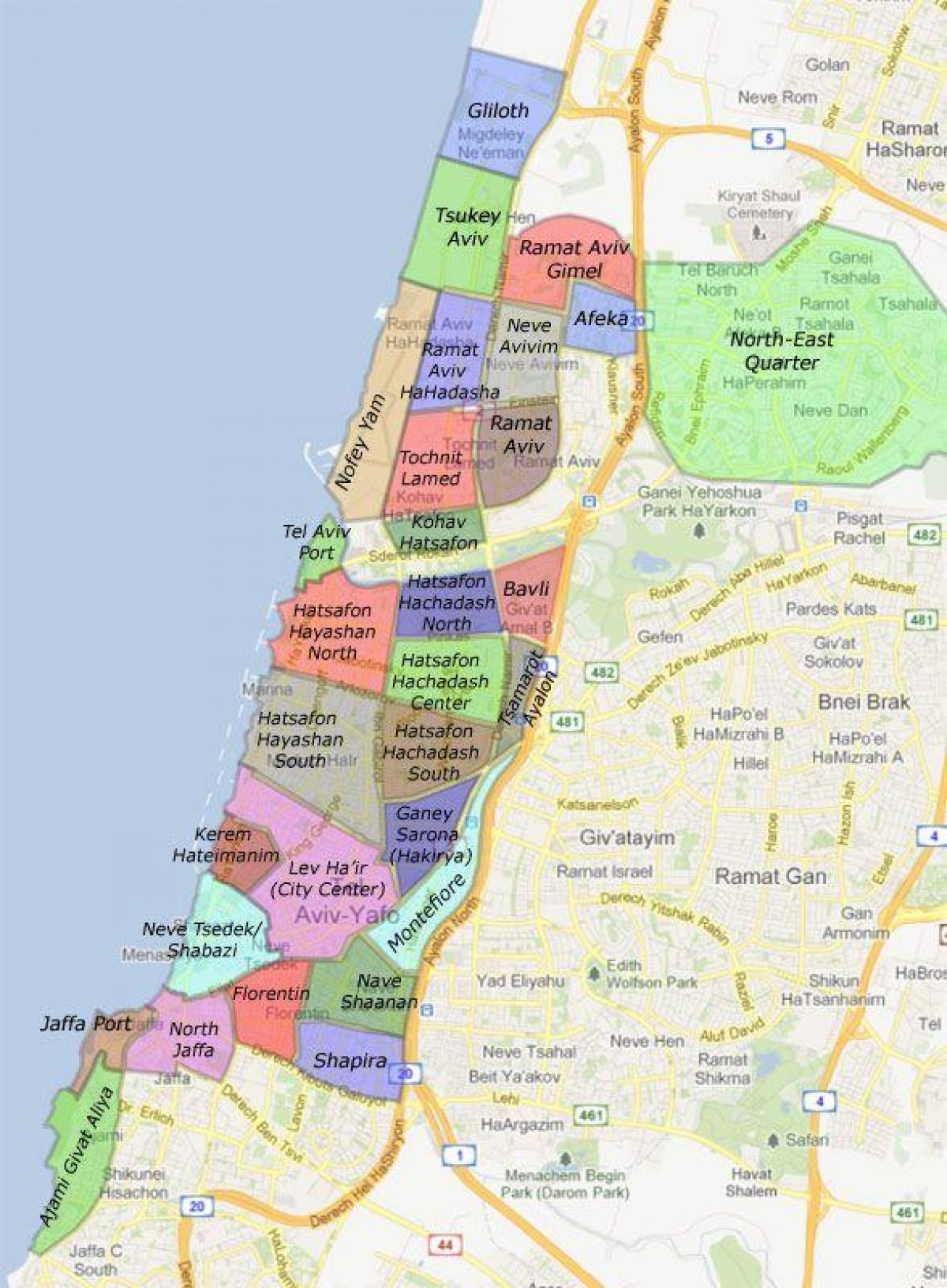 Tel Aviv soseskah zemljevid
