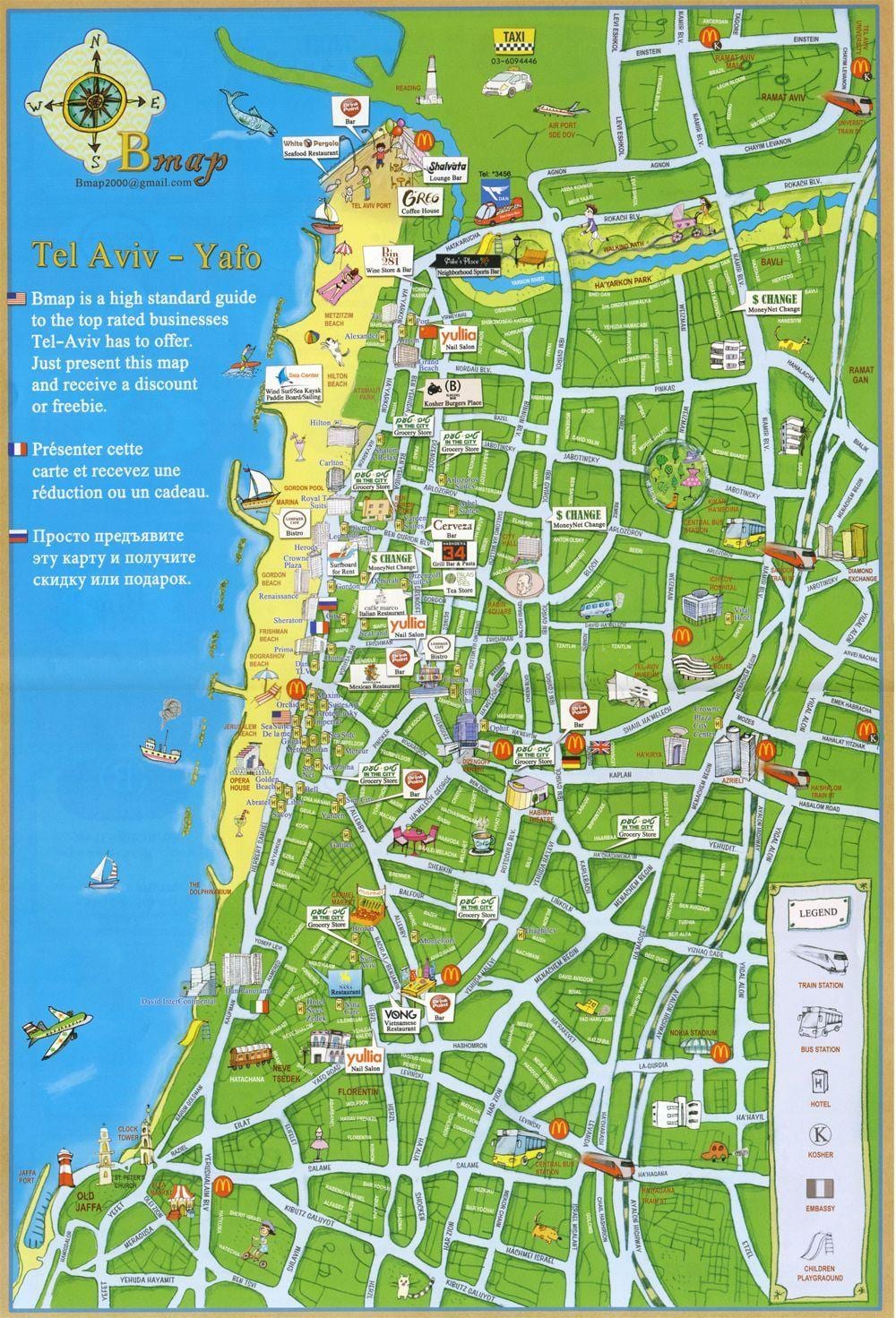 Tel Aviv znamenitosti na zemljevidu
